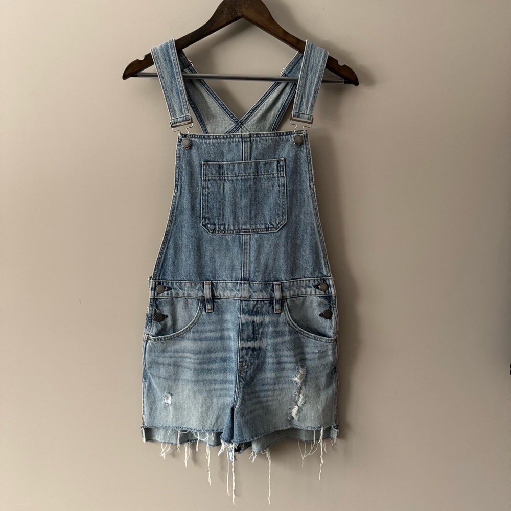 HUDSON DISTRESSED OVERALLS SHORTS BLUE MID WASH SIZE XS
